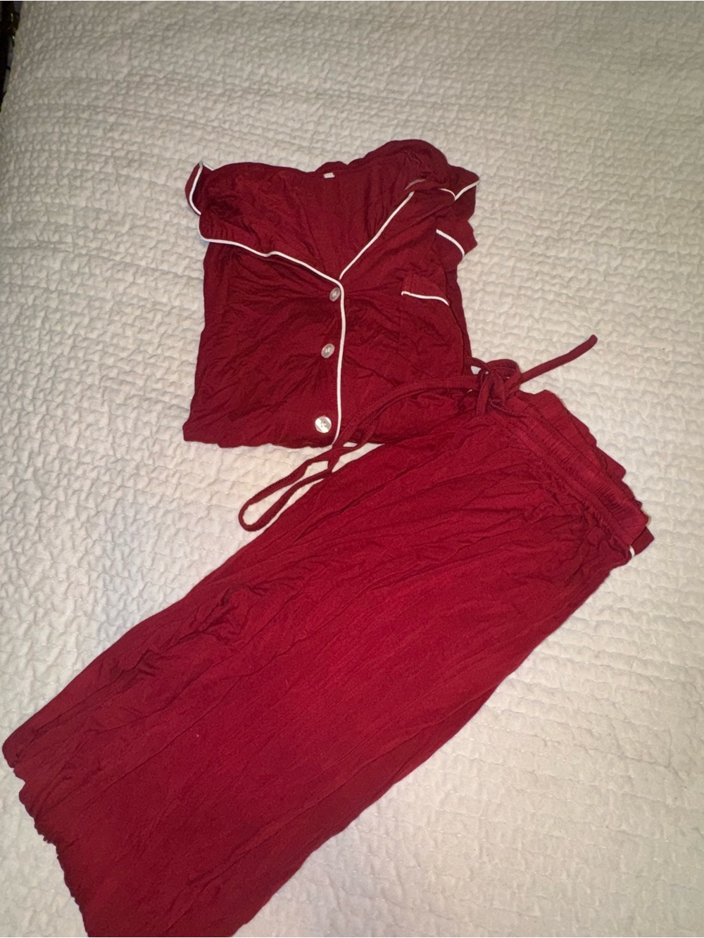 Women's Red Pajama Set with Contrast Piping